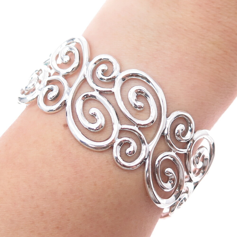 ROSS SIMONS 925 Sterling Silver Vintage Modernist Swirl Adjustable Bracelet 7"